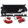 Mishimoto intercooler kit with black intercooler and wrinkle red charge pipes