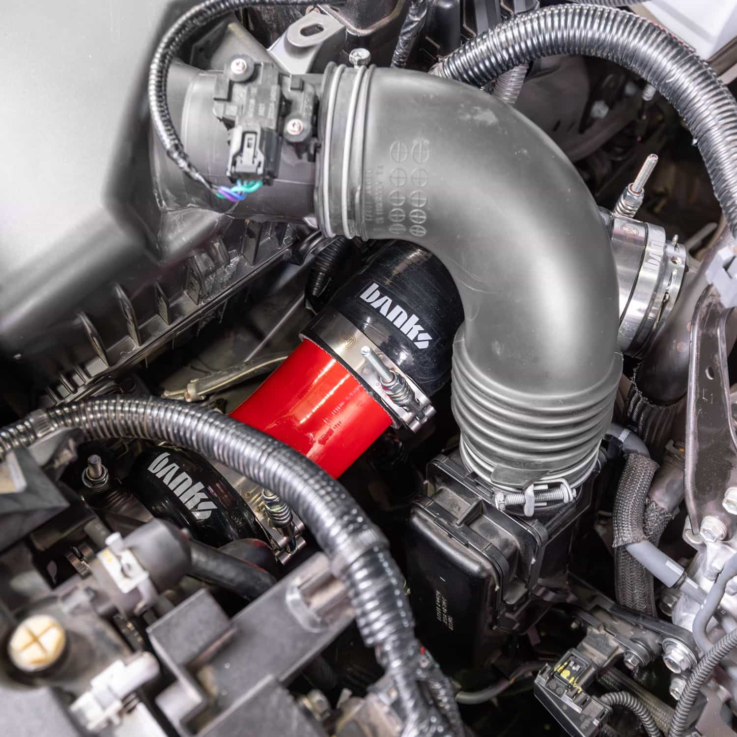 Banks hot side boost tube installed, close up