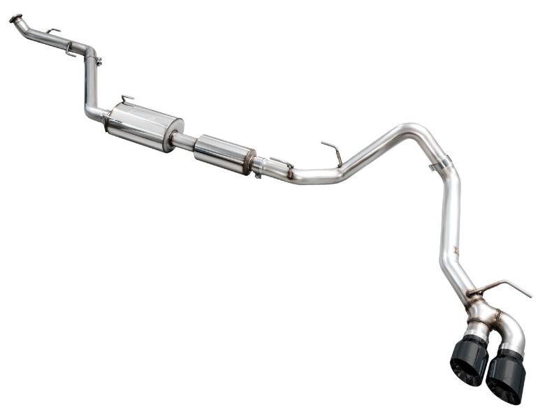 AWE 0FG dual diamond black slash-cut exhaust tips detail
