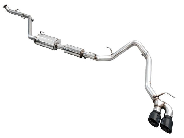 AWE 0FG dual diamond black slash-cut exhaust tips detail