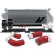 Mishimoto performance intercooler kit for 2024+ Toyota Tacoma 2.4L turbo, silver intercooler with wrinkle red pipes
